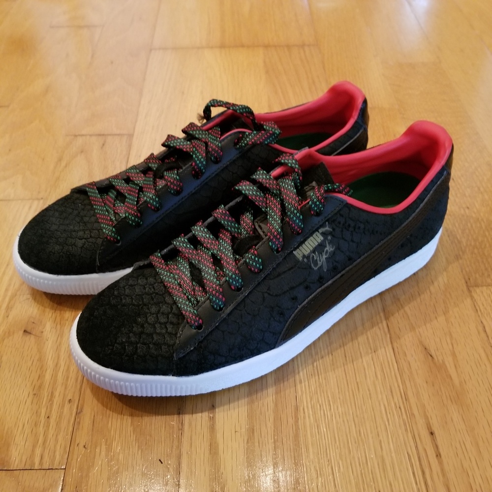 Puma Clyde GCC Snakeskin Suede Rasta Lace Shoes